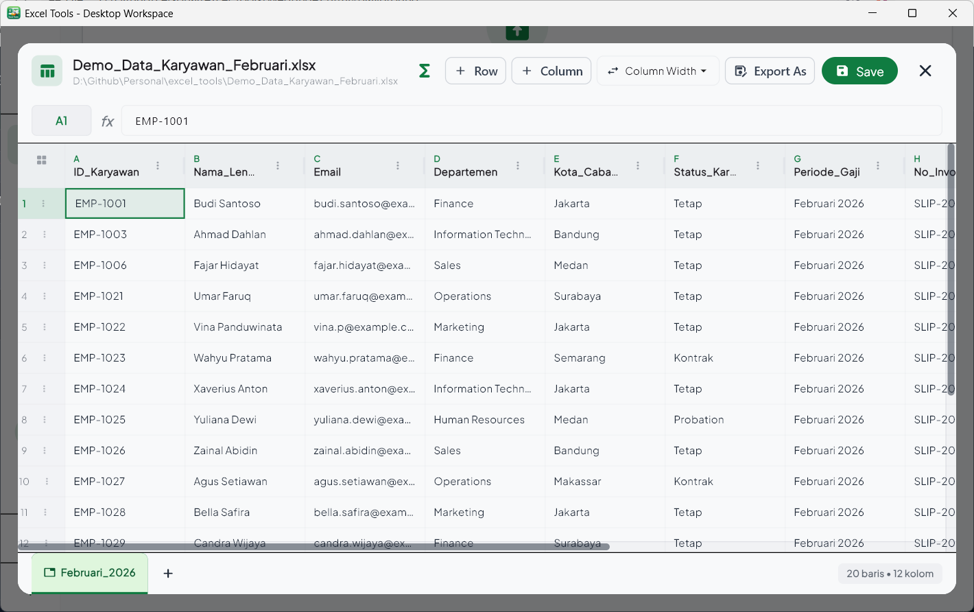In-App Spreadsheet Editor